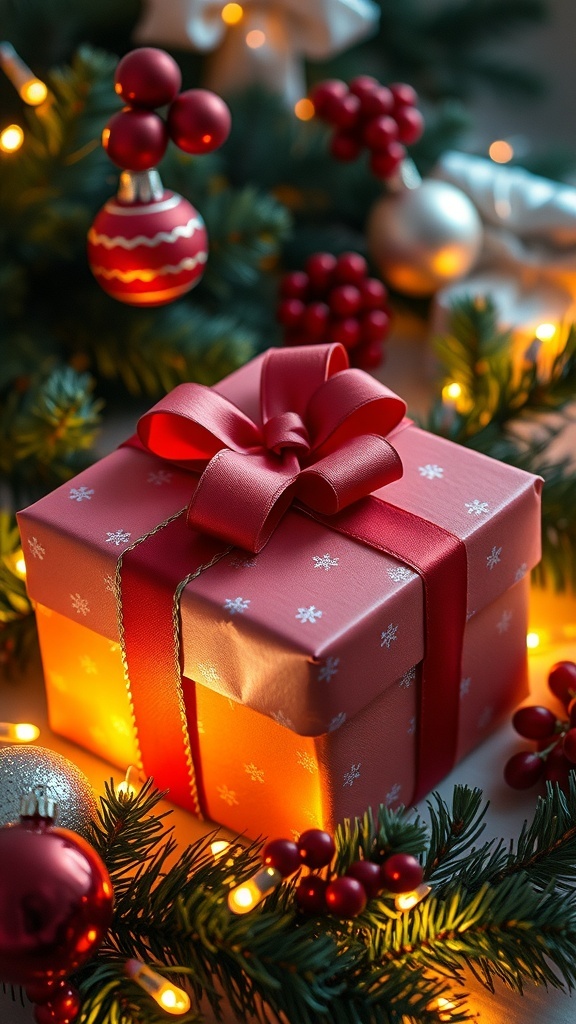 Thoughtful Christmas Gift Ideas for Your Boyfriend A wrapped Christmas gift box with decorations, symbolizing holiday spirit.